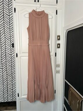 Nanette Lepore like new Pleated High-Neck Maxi Dress in Dusty Rose